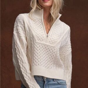 100% Cashmere CROPPED CABLE QUARTER ZIP MOCK SWEATER- the cashmere project - NWT